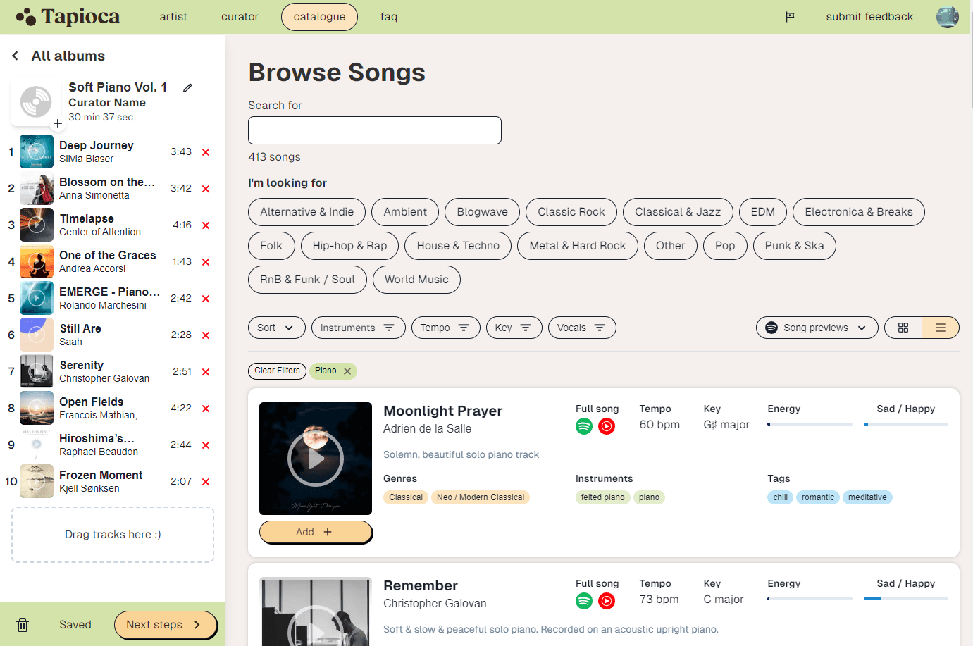 Tapioca catalogue interface