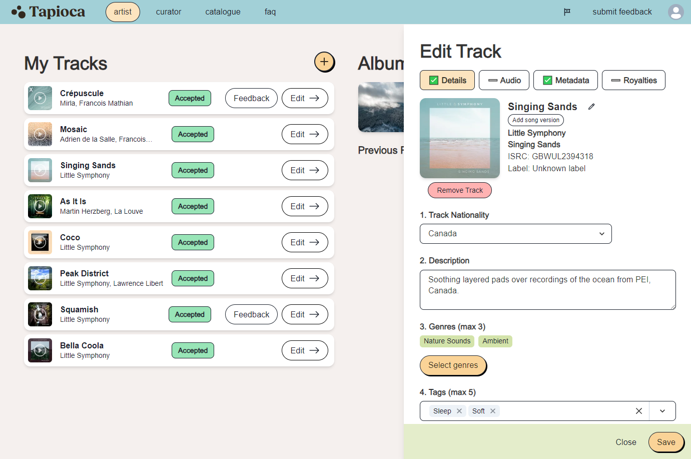 Tapioca screenshot of feature